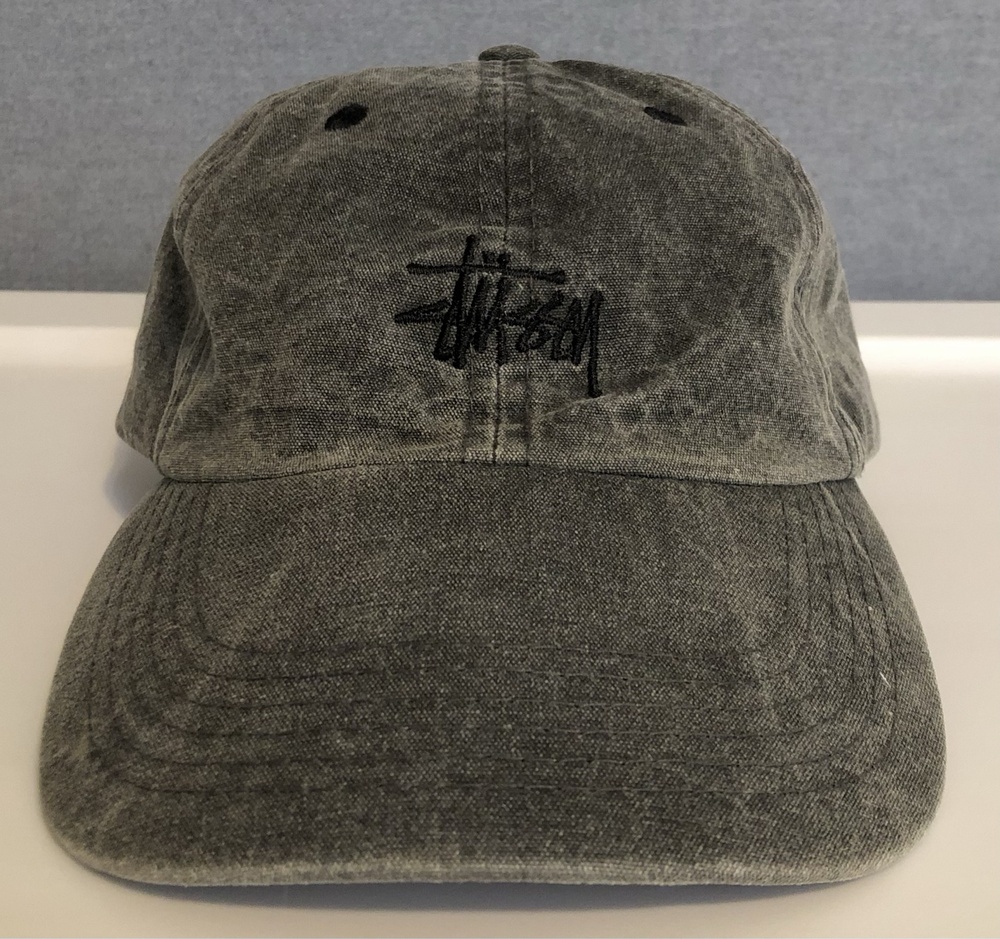 Stussy Smooth Stock Enzyme Hat Cap Strap Back Mens One Size Gray Black Washed